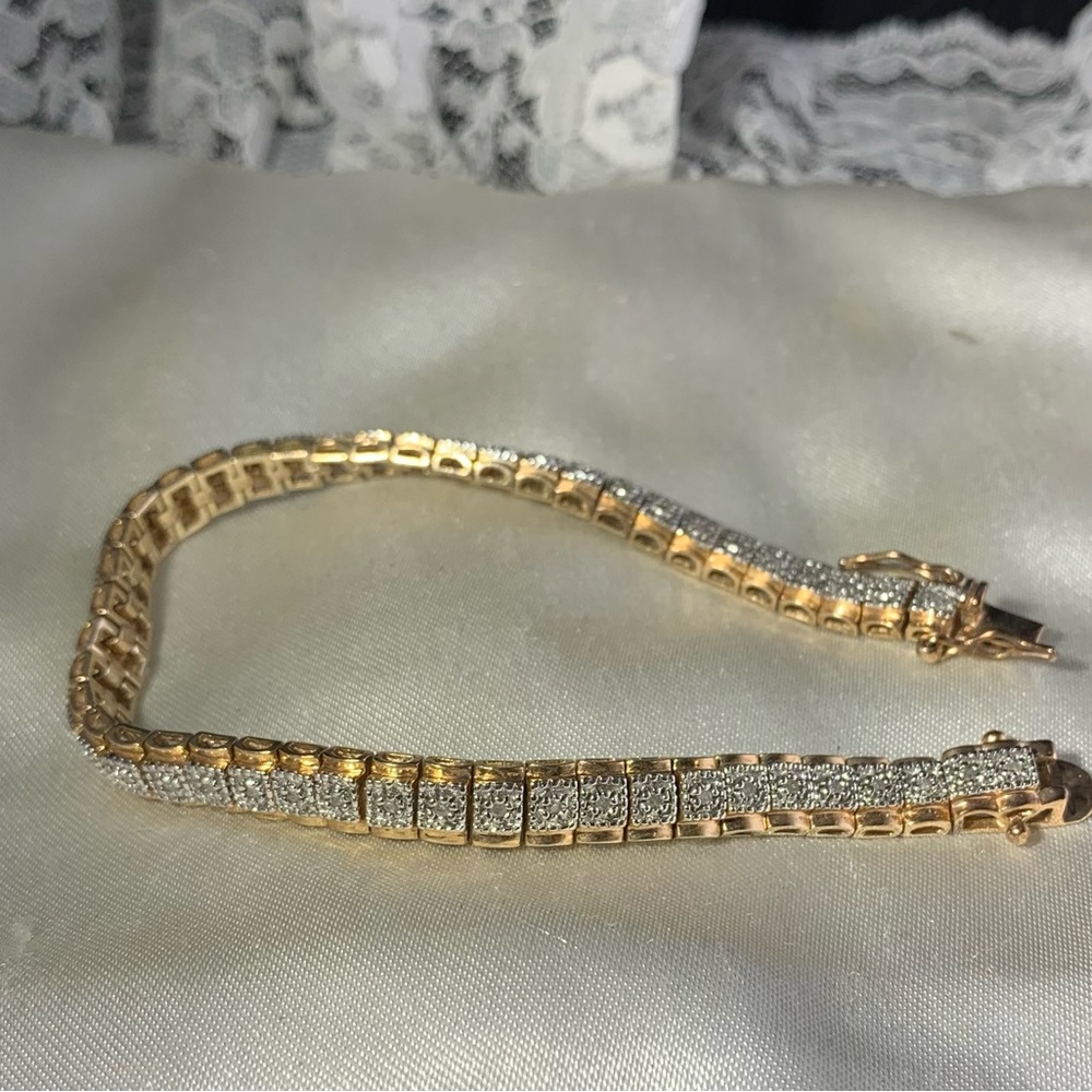 GOLD OVER STERLING SILVER ROSS SIMONS DIAMOND LINK BRACELET - Picture 3 of 5